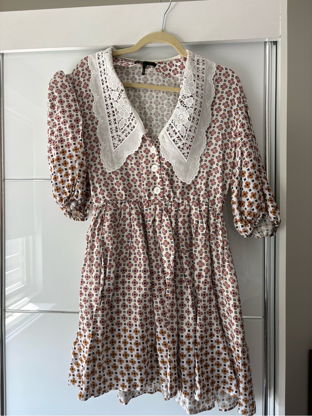 Maje White Floral Mini Dress with Pink and Mustard Flowers